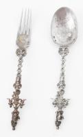 Ezüst(Ag) villa és kanál, puttós nyéllel, jelzett, h: 19,5 cm, nettó: 120,9 g