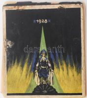 1928 Az Orsz. Színészegyesület és Nyugdíjintézet színészettörténelmi naptára. Többek közt a Kolozsvári Régi Színház, Nagyszebeni Színház, Nagyváradi Színkör képeivel. Borítón art deco grafikával, Abonyi jelézéssel. Megviselt, széteső állapotban. 21x18 cm