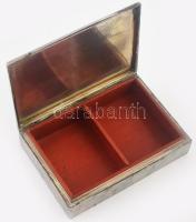 Ezüst(Ag) doboz fa betéttel, jelzett, 15,5×11×3,5 cm, bruttó: 395,3 g
