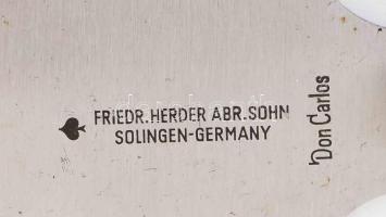 Solingen Friedr. Herder Abr. Sohn "Don Carlos" bőrvágókés. Réz berakásos nyéllel, jelzett,...