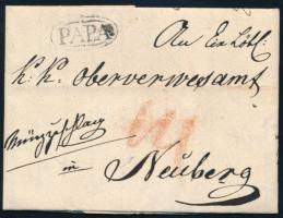 1832 Távolsági levél teljes tartalommal, 14kr portóval PÁPA - Neuberg. Ex Provera.