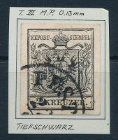 1850 2kr MP III mélyfekete bélyeg szép szélekkel, 0,13 mm kartonpapír PEST(H) Sign: Ferchenbauer