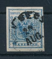 1850 9kr HP III. ívszéli nyomat, lemezhibás, vízjeles bélyeg "(NEU) BECS(E)"