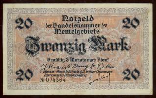 Német Önálló Területek/Memelgebiet 1922. 20M ritkább vízjellel! T:II- jobb oldalon pici berepedés
