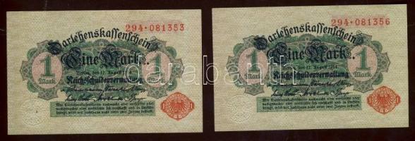 Német Birodalom/Császárság 1914. (1917.) 1M piros pecséttel (9x)egymásutáni illetve kevés ugrású sor...