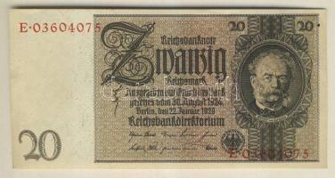 Német 3. Birodalom 1929. Háborús nyomat (valóságos kiadás 1945!) 20M h.k.-es vízjellel előlapi nyomdai festékfolttal! T:I