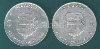 1947. 5Ft Ag "Kossuth" (2x) T:2/3