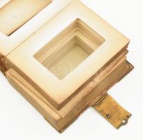 cca 1870 Régi bőr fotóalbum, díszes rézveretekkel, aranyozott tábla élekkel, vizitkártyaméretű fotók...