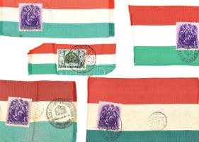 1938-1940 5 db nemzetiszín szalag Visszatért bélyegzésekkel, Felvidék, Erdély