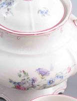 Zsolnay Iris Kolozsvár porcelán teás készlet, hat személyes, kézzel festett, jelzett, kopásokkal