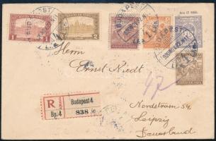 1920 15 f díjjegyes boríték 3,35K díjkiegészítéssel ajánlott levélként Lipcsébe