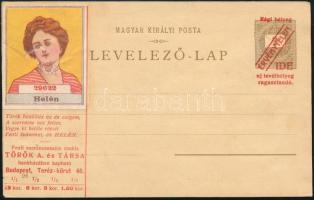 1900 Török Bankház felülnyomású használatlan milleniumi 2kr díjjegyes képes levelezőlap Helén képpel, érvénytelenített díjjeggyel (javított / repaired)