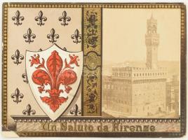 cca 1889 Un saluto di Firenze, keményhátú fotó, bal oldalán litografált címerrel, jelzett (Pineider), hátoldalán kézzel datált (1889). Bal alsó sarkában kisebb felületi sérüléssel. 11x15 cm