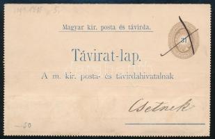 1892 31kr díjjegyes zárt táviratlap tollvonásos érvénytelenítéssel, belül 4 x 1kr + 5kr díjkiegészítéssel CSETNEK