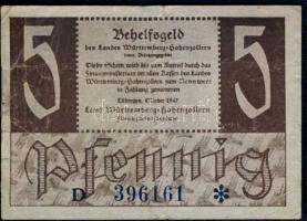 Németország/Szövetséges megszállás/Francia zóna/Württemberg-Hohenzollern Finanzministerium 1947. 5Pf T:III