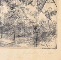 Zádor István (1882-1963): Kilátás a Kútvölgyi útról. Rézkarc, papír, jelzett, kissé foltos, üvegezet...