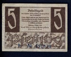 Németország/Szövetséges megszállás/Francia zóna/Württemberg-Hohenzollern Finanzministerium 1947. 5Pf T:III