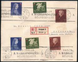 1943 Vöröskereszt II. sor fogazott és vágott értékei ajánlott levélen. Ritka!!