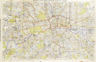 1920 London térkép. Philips Clear-print popular map of London. utcajegyzékkel, kissé szakadt borítóval 90x80 cm
