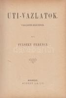 Pulszky Ferenc: Ábránd és valóság: Mese a csillagfiról és a királyfiról. - Jellemrajzok. Eötvös, Széchenyi, Deák, Dessewffy Aurél. - Úti vázlatok. Visszaemlékezések. Budapest, [1888]. Aigner Lajos. [4] + IV + [2] + 204 p.; [2] + 132 p.; 239 + [1] p. Egyetlen kiadás. ,,E kötet három fő részre oszlik. Az elsőben: ,,Mese a csillagfiról és királyfiról" regényes czím alatt Garibaldi és III. Napóleon történetét beszéli el. A másodikban újabb történelmünk négy kimagasló alakjának jellemrajzát adja, a harmadikban ,,Úti-vázlatok" czím alatt leírja 1875-iki utazását Konstantinápolyba, annak lakóit, mecseteit, palotáit, régiségeit és vidékét, az ókori és újkori Athént és új Görögországot, Florenczet, Schliemann Henrik trójai ásatásait; az európai és magyar muzeumokat; két magyar úri lakot (gróf Erdődy Sándor vépi kastélyát, és Bars-Szentkeresztet, Ipolyink egykori kedves Tusculánumát); majd egy tanulmányt ír Assisi Szent Ferencről és a ferencesekről, mint az újkor úttörőiről s visszaemlékezésekkel zárja be a változatos és érdekes kötetet olaszországi élményeiről, a száműzetésből való visszatérése idejéből, a magyar alkotmány visszaállításáról, Deák feleletéről Kossuth levelére, a Nemzeti Múzeumról stb. Legnagyobb súlyt fektet ő maga is az első részre, mely a vaskos kötetnek több mint egy harmadát betölti, melynél - mint ő maga kijelenti előszavában - soha sem írt jobbat. A 60-as évek közepén írta ő ezt olaszországi száműzetésében, midőn a politikában is enyhültek már a szenvedélyek s Magyarország remélve várta a jobb kor beköszönését. Pulszky ellenállhatatlan vágyat érzett megírni kedvelt hősének, Garibaldinak életét, kinek ő az aspremontei kalandnál kíséretében volt, a miért Nápolyban hat heti fogságot kellett szenvednie. De Garibaldi neve még tiltott volt Pesten, csakúgy mint Bécsben, mesealakba öltötte tehát elbeszélését, belevonva a legendát, úgy mint a történetet." (Századok, 1889, 160. o.) Kötetünk két belső címlapja kijár. (Nemzeti Könyvtár. XL. kötet.) Korabeli félvászon kötésben, a gerincen kézzel feliratozott címkével, márványmintás festésű lapszélekkel.