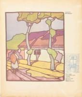 1914 Pálinkás Béla- Majoros Károly: Falu végén, színes ablak opálüvegből, terv melléklet a Díszítőművészet 1914, es első évfolyamából. Ofszet, lapméret 21x26 cm