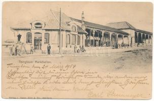 1904 Qingdao, Tsingtao, Tsingtau, Kiautschou Bay concession; Tsingtauer Markthallen / market hall, butchery. Verlag v. Oscar Götz & Co. (EK)