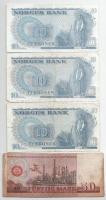Vegyes: 7db-os bankjegytétel (6db külföldi, 1db magyar), közte Norvégia 1976-1983. 10K (3db, 2xklf) ...