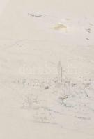 Kelety Gusztáv (1834-1902): Felvidéki bányaváros látképe. Ceruza, tus, papír, balra lent Kelety Gusz...