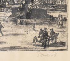 Szabó Vladimir (1905-1991): A Széchenyi-Lánchíd. Rézkarc, papír, jelzett. Üvegezett fakeretben, 20x2...