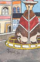 Fejes Imre (Emerik, 1904-1969): Salzburg. Vegyes technika, papír, jelzett, üvegezett fakeretben, 59×...