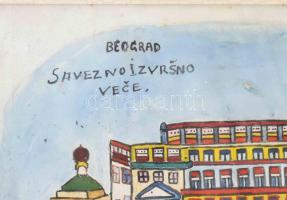 Fejes Imre (Emerik, 1904-1969): Belgrádi részlet. Tempera, papír, jelzett, üvegezett fakeretben, 35×...