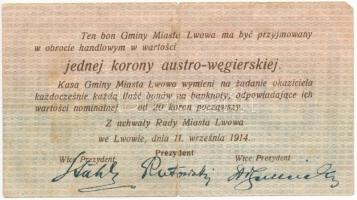 Lengyelország / Lwow 1914. 1K T:VG nagyobb szakadás / Poland / Lwow 1914. 1 Korona C:VG bigger tear