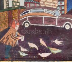 Fejes Imre (Emerik, 1904-1969): Moszkvai részlet. Tempera, papír, jelzett, üvegezett fakeretben, 58×...