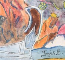 Fejes Imre (Emerik, 1904-1969): Alvó ember kutyával. Tempera, papír, jelzett, kissé sérült. Fakeretb...