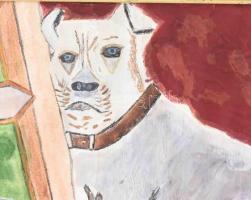 Fejes Imre (Emerik, 1904-1969): Alvó ember kutyával. Tempera, papír, jelzett, kissé sérült. Fakeretb...