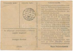 1946. 1.000.000AP nem kamatozó Pénztárjegy "Másra át nem ruházható", előlapon "M. POS...