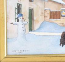 Drippey Béla (1879-?): Téli utca 1928. Akvarell, papír. Jelzett. Üvegezett fa keretben 30x40 cm