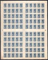 1922 Mi 208 vágott teljes ív (ráncok) / imperforate complete sheet (creases)