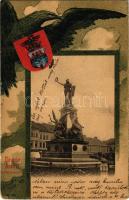 1906 Arad, Vértanú szobor. Szecessziós litho keret címerrel / martyrs' monument. Art Nouveau litho with coat of arms (EK)