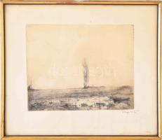Varga Nándor Lajos (1895-1978): Táj. Rézkarc, papír, jelzett. Üvegezett fakeretben 16x20 cm