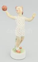 Zsolnay labdázó kislány, kézzel festett, jelzett, minimális kopással , m: 15 cm
