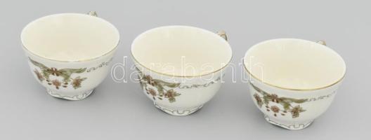 3 db Zsolnay mokkás csésze alj nélkül. Kézzel festettek jelzettek, kopással
