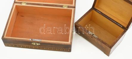 2 db fa ládika faragásokkal., kulcs nélkül 16x9 cm, 24x18 cm