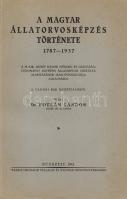 Kotlán Sándor: A magyar állatorvosképzés története 1787-1937. A M. Kir. József nádor Műszaki és Gazdaságtudományi Egyetem Állatorvosi Osztálya alapításának 150-ik évfordulója alkalmából írta Kotlán Sándor. Budapest, 1941. (Szerző) ,,Pátria" Irodalmi Vállalat és Nyomdai Rt. 210 p. + 12 t. (3 kihajtható). Egyetlen kiadás. A Pestre költöztetett egyetem orvosi karán 1787-ben indult meg az állatorvos-tudományi képzés, az intézmény 1790-től már - a tudomány hazai nagy jelentőségére való tekintettel - önálló Intézetként működött. Kotlán Sándor munkája áttekinti a számos intézményváltáson áteső és számos alkalommal költöző felsőoktatási intézmény történetét, valamint bemutatja erzsébetvárosi campusát, azt a helyet, amelyen az azóta ismét önállósult Állatorvos-tudományi Egyetem ma is működik, az intézmény korábbi világhírű tanárai alapján elnevezett utcák környékén (Marek József, Hutyra Ferenc). Oldalszámozáson belül gazdag szövegközti képanyaggal, campus-fotókkal és egyetemi helységekről készült felvételekkel. BOEH VIII: 1626. Fűzve, kiadói borítóban. Jó példány.