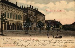 1900 Károlyváros, Karlovac; Pogled na Zrinjski trg / Zrínyi tér, David Kramer és Jos. Purebl üzlete / square, shops (fl)