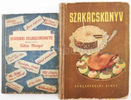 2 szakácskönyv. Fülöp Margit: Mindenki szakácskönyve Bp. (1949.) Székesfővárosi Irod. és Műv. Int. 207 l. Kiadói, kopott félvászon kötésben., Mózer-Rákóczi-Schulhof-Szinder-Turós-Venesz: Szakácskönyv. Bp., 1954. Kereskedelmi kiadó. 310p. Kiadói félvászon kötésben. gerincen sérüléssel.