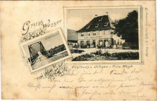 1904 Emmendingen, Gruss aus Wasser. Elzbrücke, Gasthaus z. Ochsen v. Fritz Weyh / bridge, inn. Art Nouveau, floral (EB)