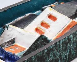 Csekovszky Árpád (1931-1997): Szentendrei városrészlet, kerámia fali dombormű, jelzett, kis kopottsá...