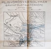 Takács Ervin: Pilisvörösvár, Pilisszentiván és Solymár barnaszén telepeinek földtani viszonyai (1936). Bölcsészdoktori értekezés. 2 térképmelléklettel, 1 helyszínrajzzal, 3 színnyomásos, 1 fényképezett szelvényrajzzal és 8 képpel. Budapest, 1936. Kir. M. Pázmány Péter Tudományegyetem Földtani Intézete - Budavidéki Kőszénbánya Rt. pilisvörösvári telepének műszaki osztálya - Bethlen Gábor Irodalmi és Nyomdai Rt. 31 + [1] p. + hibajegyzék + 2 t. (fotóanyag) + 3 melléklet (egész oldalas helyszínrajzok, ebből kettő kétszínnyomású) + 3 térkép (kihajtható, ebből 2 kétszínnyomású, egy színes). A földtudományi értekezés a ,,Földtani szemle" folyóirat mellékleteként is megjelent. A címoldalon és az első borítón régi tulajdonosi bejegyzés. Néhány levél a lapszélen kissé gyűrött. Poss.: Soós László. [Soós László (1920-1995) geológus, geográfus, geokémikus, vegyészmérnök.] Fűzve, sérült, foltos kiadói borítóban.