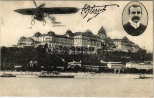 1908 Budapest I. Bleriot repülőgépe a Királyi vár felett